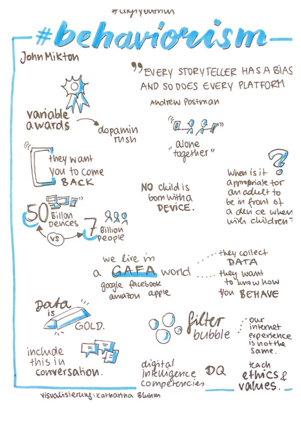 A sketch of my keynote on #behaviorism done by Katrina Bluhn